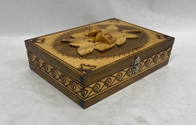 Wood Box with hand carved design on lid