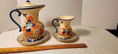 Vtg. Handpainted Lostro Czechoslovokia Pottery Pitchers
