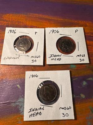 Lot of 3 INDIAN HEAD 1c US COINS