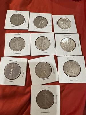 Lot of 10 WALKING LIBERTY US COIN HALF SILVER
