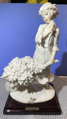 Vintage Guisseppe Armani's Girl w/Flower Cart Alabaster/Marble Figurine 10" Tall in VG Preowned Condition as Pictured.