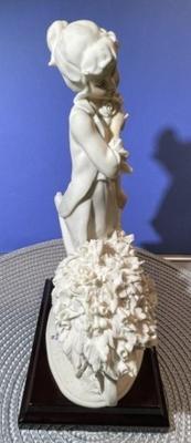 Vintage Guisseppe Armani's Girl w/Flower Cart Alabaster/Marble Figurine 10" Tall in VG Preowned Condition as Pictured.