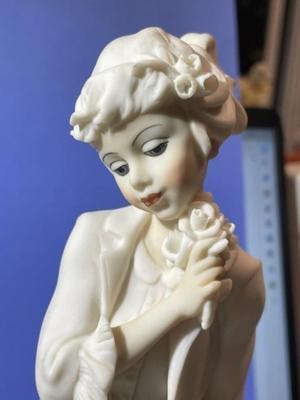 Vintage Guisseppe Armani's Girl w/Flower Cart Alabaster/Marble Figurine 10" Tall in VG Preowned Condition as Pictured.