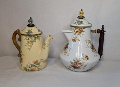 Vintage Mackenzie Childs Enamel Tea Kettles
