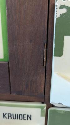 Antique Dutch Wood and Ceramic Spice Cabinet
