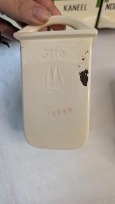 Antique Dutch Wood and Ceramic Spice Cabinet