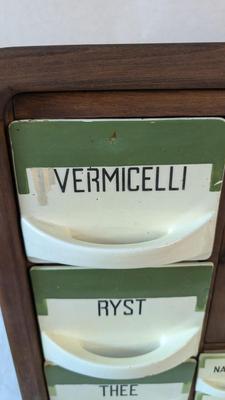 Antique Dutch Wood and Ceramic Spice Cabinet