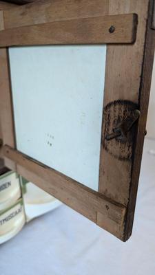 Antique Dutch Wood and Ceramic Spice Cabinet