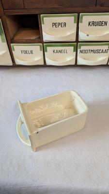Antique Dutch Wood and Ceramic Spice Cabinet
