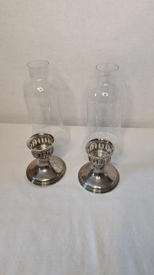 Empire Weighted Sterling and Blown Glass Table Sconces