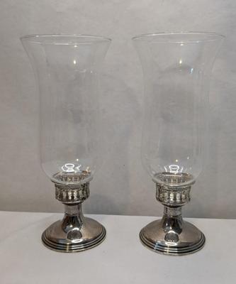 Empire Weighted Sterling and Blown Glass Table Sconces
