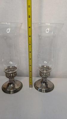 Empire Weighted Sterling and Blown Glass Table Sconces