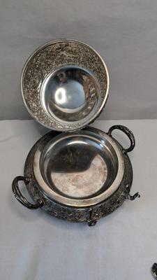 Victorian Repousse Biscuit Barrel and Butter Dish