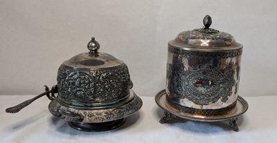 Victorian Repousse Biscuit Barrel and Butter Dish