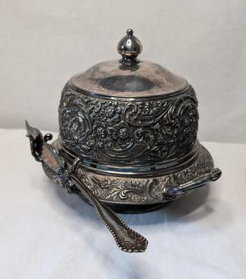 Victorian Repousse Biscuit Barrel and Butter Dish