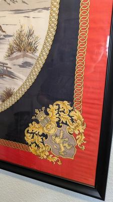 Framed Hermes Style Equestrian Silk Scarf