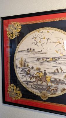 Framed Hermes Style Equestrian Silk Scarf