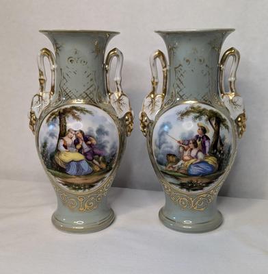 French "Courting Couples" Porcelain Vases