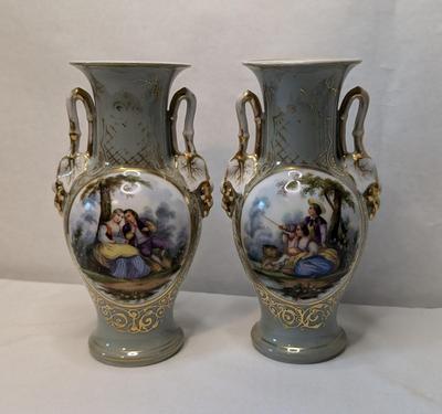 French "Courting Couples" Porcelain Vases