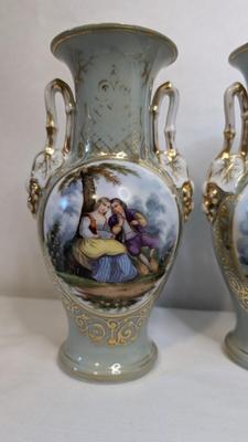 French "Courting Couples" Porcelain Vases
