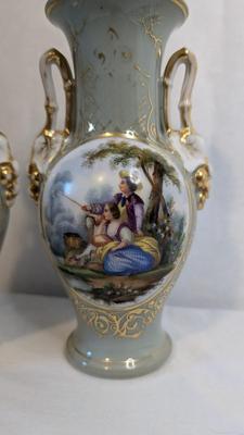 French "Courting Couples" Porcelain Vases