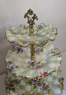 Vintage Mackenzie Childs Honeymoon Sweet Pea 3 Tier Dessert Stand