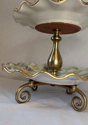 Vintage Mackenzie Childs Honeymoon Sweet Pea 3 Tier Dessert Stand
