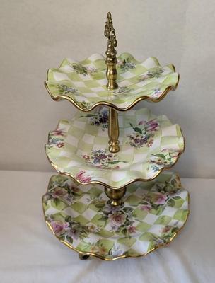 Vintage Mackenzie Childs Honeymoon Sweet Pea 3 Tier Dessert Stand