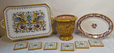 Deruta Italy Griffin Tray, Coasters, and Tray