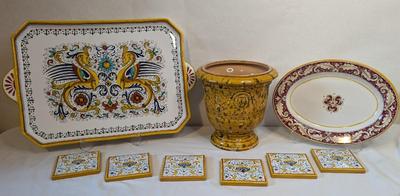 Deruta Italy Griffin Tray, Coasters, and Tray