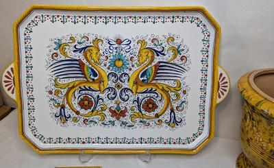 Deruta Italy Griffin Tray, Coasters, and Tray
