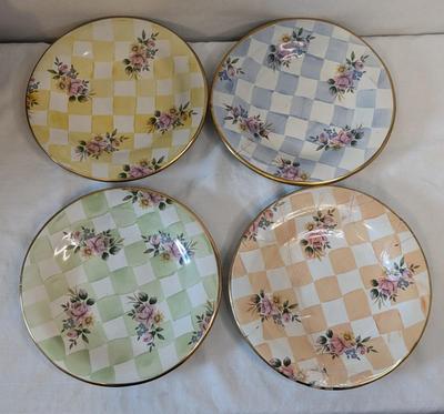 Vintage Mackenzie Childs Ruffled Pedestal Bowl and Plates