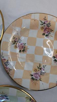 Vintage Mackenzie Childs Ruffled Pedestal Bowl and Plates