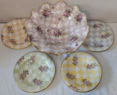 Vintage Mackenzie Childs Ruffled Pedestal Bowl and Plates