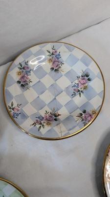 Vintage Mackenzie Childs Ruffled Pedestal Bowl and Plates