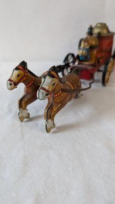 Vintage "Old Smoky" Spark Horse and Carriage Tin Toy
