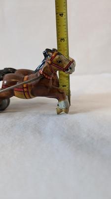 Vintage "Old Smoky" Spark Horse and Carriage Tin Toy