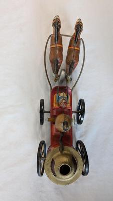 Vintage "Old Smoky" Spark Horse and Carriage Tin Toy