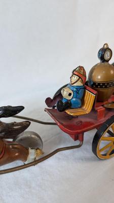 Vintage "Old Smoky" Spark Horse and Carriage Tin Toy