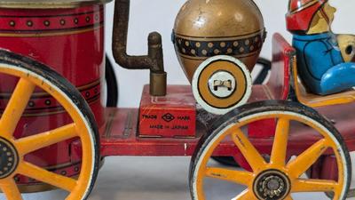 Vintage "Old Smoky" Spark Horse and Carriage Tin Toy