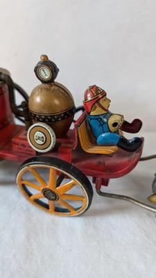 Vintage "Old Smoky" Spark Horse and Carriage Tin Toy