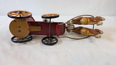 Vintage "Old Smoky" Spark Horse and Carriage Tin Toy