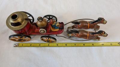 Vintage "Old Smoky" Spark Horse and Carriage Tin Toy