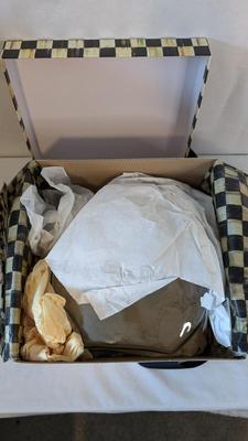 Mackenzie Childs Enamel Lidded Biscuit Jar and Clock