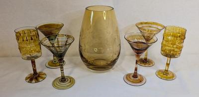 Marie-Pascale Foucault Phipps Glassware with Etched Amber Vase