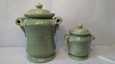 Green Leona Lavorato A Mano Canisters w/ Extra Storage
