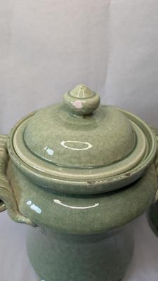 Green Leona Lavorato A Mano Canisters w/ Extra Storage