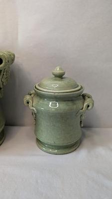 Green Leona Lavorato A Mano Canisters w/ Extra Storage