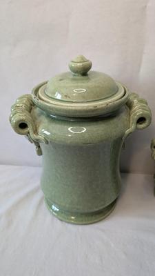 Green Leona Lavorato A Mano Canisters w/ Extra Storage