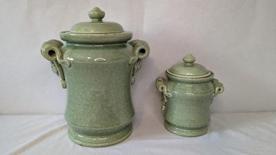 Green Leona Lavorato A Mano Canisters w/ Extra Storage